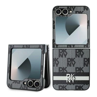DKNY Checkered Pattern Printed Stripes Hülle für Samsung Galaxy Z Flip 6 – Schwarz