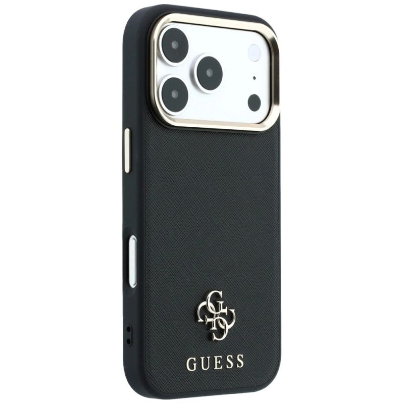 4. Guess Saffiano Small 4G & Classic Logo MagSafe Hülle für iPhone 17 Pro Max / 18 Pro Max - Schwarz