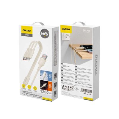 3. Dudao L7SE 3in1 USB-A - 2x USB-C / Lightning 66W Kabel 1,2m - beige