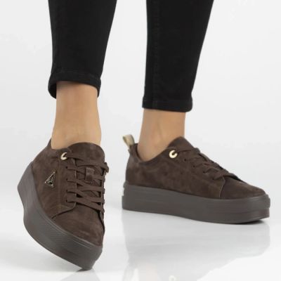 2. Damen-Plateau-Sneaker aus Leder, braun, Filippo DP3533