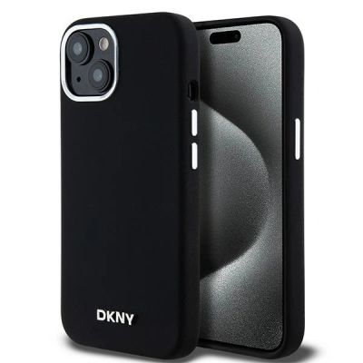 DKNY Flüssigsilikon-Hülle mit kleinem Metalllogo und MagSafe-Funktion für iPhone 15 / 14 / 13 – Schwarz