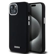 DKNY Flüssigsilikon-Hülle mit kleinem Metalllogo und MagSafe-Funktion für iPhone 15 / 14 / 13 – Schwarz