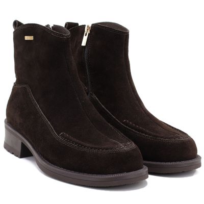 4. Damen-Ankle-Boots aus Leder mit Ziernähten, Schokoladenbraun, Big Star