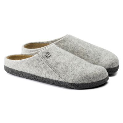 7. Birkenstock Zermatt Cozy Home Hausschuhe aus hellgrauem Wollfilz, normale Weite (1015080)