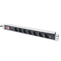 Digitus PDU 19" Rackmount-Steckdosenleiste, 7 Schuko-Steckdosen, 2,0 m, 1 Unischuko-Stecker, 16 A, Ein/Aus-Schalter, Überlastschutz, Aluminiumprofil