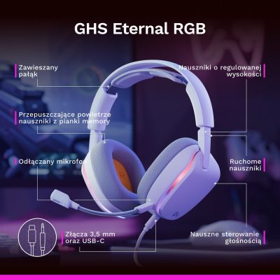 10. Glorious Gaming Glorious GHS Eternal RGB – RGB-Stereo-Gaming-Kopfhörer für PC, PS5, PS4, Switch – Speziell abgestimmte Treiber, abnehmbares Mikrofon, USB-C – Robust und komfortabel für 24/7 – Weiß