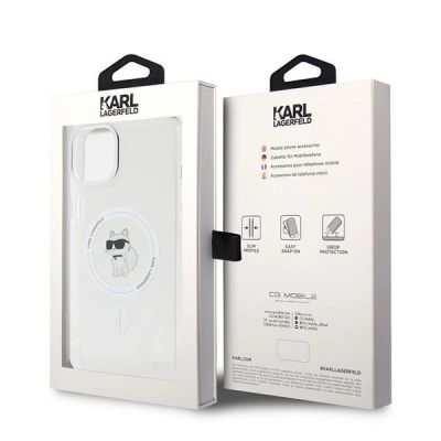 8. Karl Lagerfeld IML Choupette MagSafe Hülle für iPhone 15 Plus – transparent