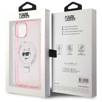 8. Karl Lagerfeld KLHMP15SHMRSCHP iPhone 15 6,1" rosa/rosa Hardcase Ringständer Choupette Head MagSafe