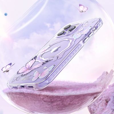 4. Kingxbar Butterfly Series Magnethülle für iPhone 14 Plus MagSafe Hülle mit Schmetterlingen Pink