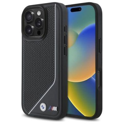 BMW M Perforated Twisted Line MagSafe Hülle für iPhone 16 Pro – Schwarz