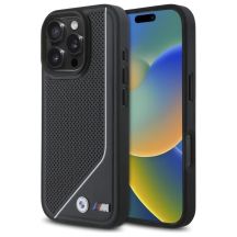 BMW M Perforated Twisted Line MagSafe Hülle für iPhone 16 Pro – Schwarz