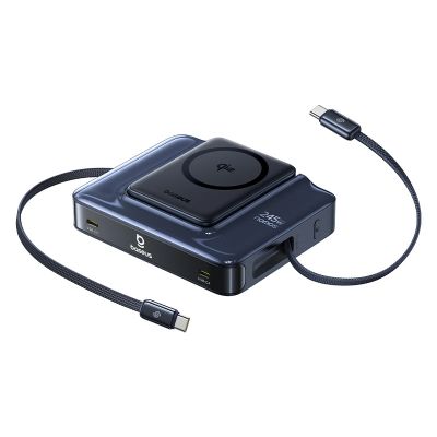4. Baseus Nomos NH21 6-in-1 245W Kabellose Ladestation mit zwei einziehbaren USB-C-Kabeln – Schwarz