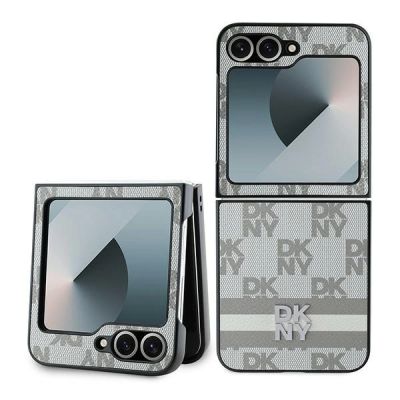 DKNY Checkered Pattern Printed Stripes Hülle für Samsung Galxy Z Flip 6 – Beige