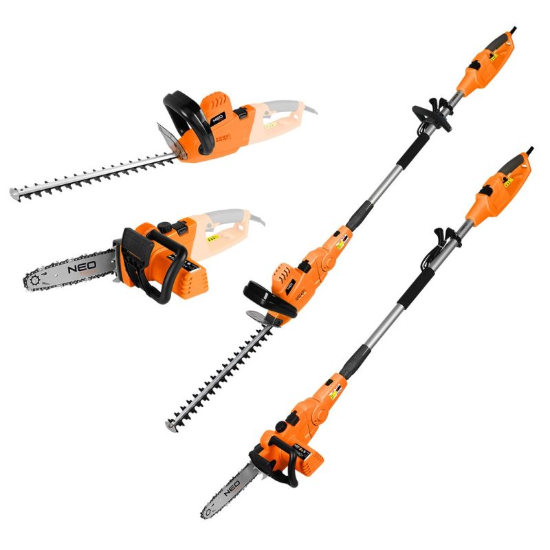 2-in-1-Gartengerät mit Ausleger: 750-W-Kettensäge (250 mm) + 550-W-Heckenschere (460 mm)