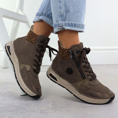5. Braune Damen-Ankle-Boots mit Leopardenmuster, Rieker 44565-25