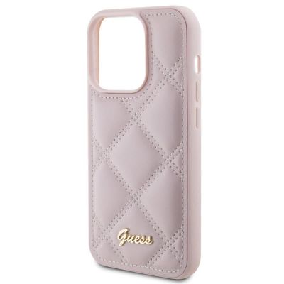 6. Guess Quilted Metal Logo Hülle für iPhone 15 Pro – Rosa