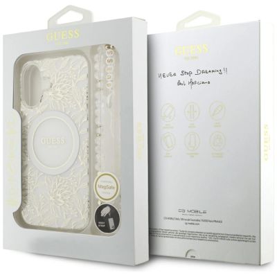 8. Guess IML Flowers Electro Pearl Strap MagSafe Hülle für iPhone 17 - weiß