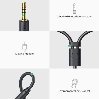 7. Ugreen Audioadapter Klinke 3,5 mm Stecker auf 2 x RCA Buchse Kabel 0,25 m grau (AV109)