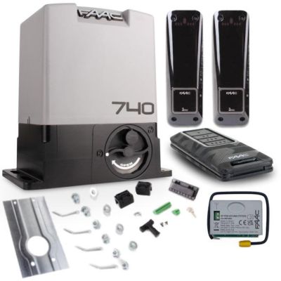 FAAC DELTA-2-FDS/KIT Schiebetorantrieb Starterkit (740 Antrieb mit eingebauter 740D Steuerung, XP20D Lichtschrankensatz (Sender + Empfängerpaar), XF-FDS/433-868 Funkkommunikationsmodul, XT2-FDS Fernbedienung, Satz mit 2 Endschaltern)