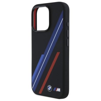 6. BMW Silikonhülle mit zufälligen Linien und MagSafe-Design für iPhone 16 Pro Max – Schwarz