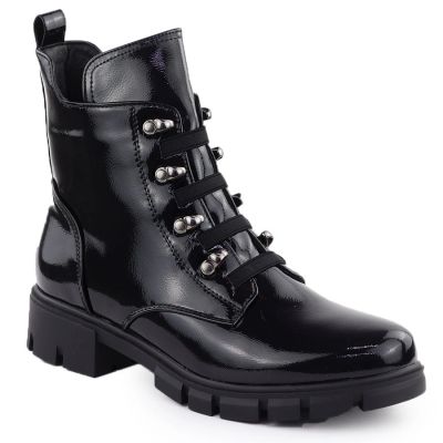 8. Damen-Lackleder-Winterboots im Worker-Stil, schwarz, M.Daszyński MR23123