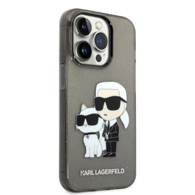 4. Karl Lagerfeld Glitzer Karl&Choupette Hülle für iPhone 14 Pro – Schwarz