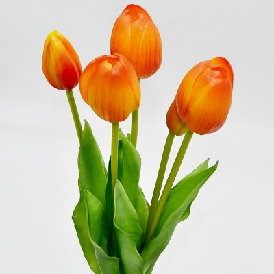 3. Strauß aus 5 orangefarbenen Tulpen, 39 cm, naturgetreue Frühlingsdekoration