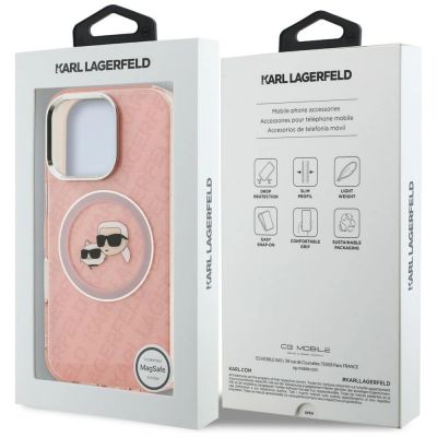 8. Karl Lagerfeld IML Glitter Karl & Choupette Heads Logo MagSafe Hülle für iPhone 16 Pro Max - Pink