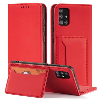 4. Magnetkartenetui Hülle für Samsung Galaxy A13 5G Tasche Geldbörse Kartenhalter Rot
