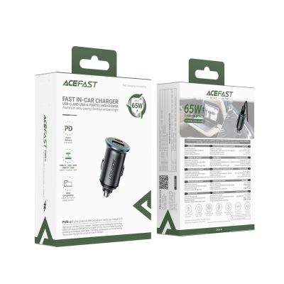7. Acefast B15 65W USB-A + USB-C Kfz-Ladegerät – Grau