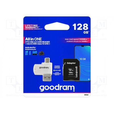 2. GoodRam All-in-One M1A4-1280R12 Speicherkarte mit Adapter und Kartenleser (128 GB; Klasse 10; Adapter, MicroSDHC-Kartenleser, Speicherkarte)