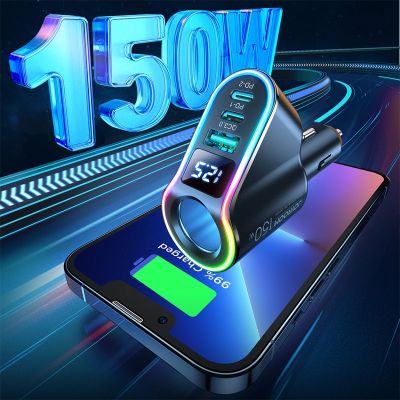 4. Joyroom Schnell-Autoladegerät 4in1 USB-A QC3.0 / 2xUSB-C PD 150W Schwarz (JR-CL21)