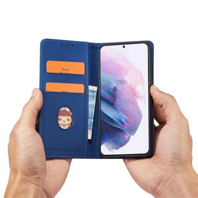 11. Magnetkartenhülle Hülle für Samsung Galaxy S22+ (S22 Plus) Tasche Geldbörse Kartenhalter Blau