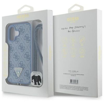 8. Guess Leder-Umhängetasche mit Metalllogo und Strasssteinen für iPhone 16 – Blau