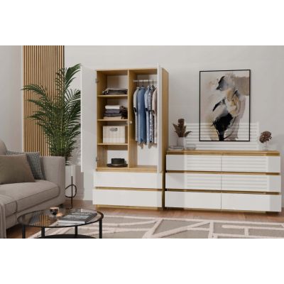 7. M6 MALWA Kommode 120 cm 6 Schubladen Kunst/Weiß Set