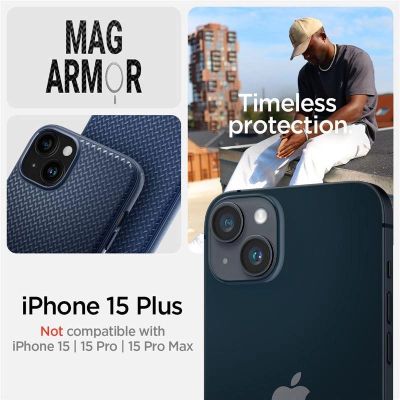 14. Spigen Mag Armor Hülle mit MagSafe für iPhone 15 Plus – blau