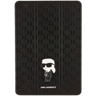 Karl Lagerfeld Saffiano Monogram Ikonik Hülle für iPad 10.2" 2019 (7. Gen.) Folio Magnet Allover Cover - Schwarz