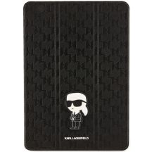 Karl Lagerfeld Saffiano Monogram Ikonik Hülle für iPad 10.2" 2019 (7. Gen.) Folio Magnet Allover Cover - Schwarz