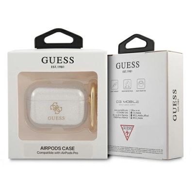 3. Guess, GUAPUCG4GT AirPods Pro Cover Transparent Glitter Collection