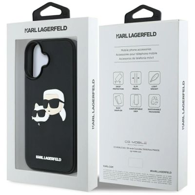 8. Karl Lagerfeld HC 3D Rubber Double Heads iPhone 16 Hülle - Schwarz