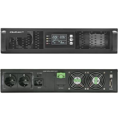 6. Qoltec USV-Notstromversorgung für Rack, 3 kVA, 3000 W, Leistungsfaktor 1,0, LCD, EPO, USB, Online