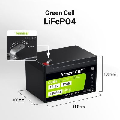 15. GREEN CELL LIFEPO4 CUBE-AKKU 12AH 12V/12,8V 153,6Wh LFPGC12V12AH