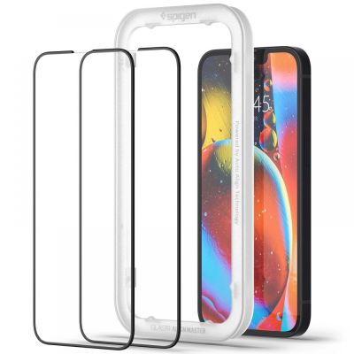 10. Spigen ALM Glass FC gehärtetes Glas für iPhone 13 / 13 Pro / 14 / 16e / 17e - schwarz 2 Stück.