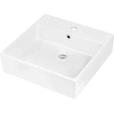 Deante TEMISTO CDT_6U5S Keramikwaschbecken, Aufsatz-/Wandmontage, mit Armaturenplatz – 50 x 50 cm, weiß