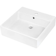 Deante TEMISTO CDT_6U5S Keramikwaschbecken, Aufsatz-/Wandmontage, mit Armaturenplatz – 50 x 50 cm, weiß