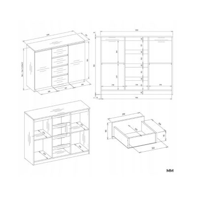 12. Kommode mit 2 Türen und 4 Schubladen, Kaschmir-Set