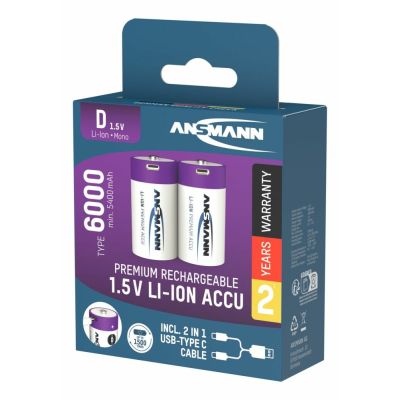 3. Ansmann 1314-0005 Haushaltsbatterie Wiederaufladbarer Akku D Lithium-Ionen (Li-Ion)