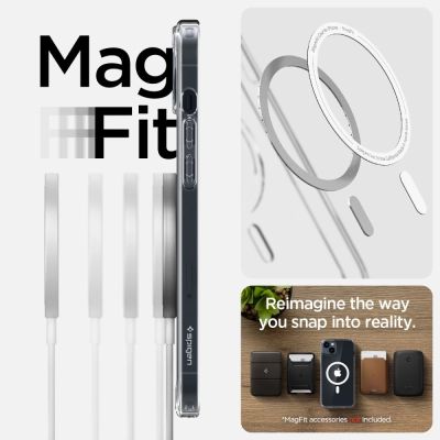 9. Spigen Ultra Hybrid Mag-Hülle mit MagSafe für iPhone 14 – transparent und weiß