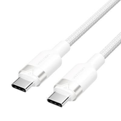 USB-C-zu-USB-C-Vention-Geflechtkabel, 3 A, 480 Mbit/s, 60 W PD, 1 m, Weiß