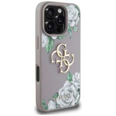 4. Guess Grained Roses Big 4G Logo iPhone 16 Pro Max Hülle - Lila